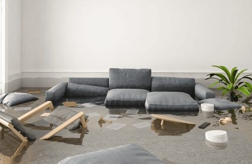 sofa sitting in water - continuum restoration